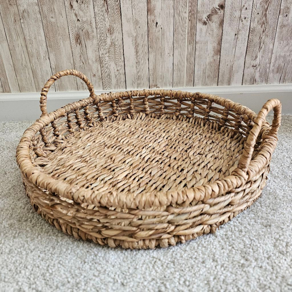 Woven Straw Rattan Oval Basket Tray with Handles - Picture 1 of 6
